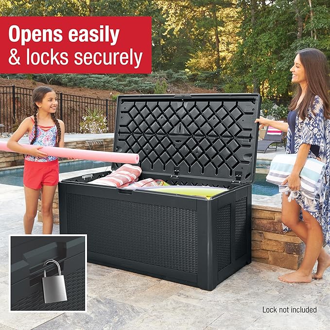 Rubbermaid Extra Large Resin Outdoor Storage Deck Box (134 Gal), Weather Resistant, Black, Deck Organization for Home/Backyard/Pool Chemicals/Toys/Garden Tools/Porch/Patio Cushions-Ruum Studio Home