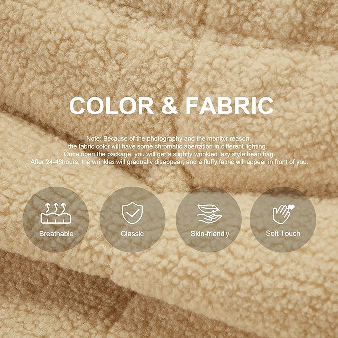 Bean Bag Chairs for Adults Giant Bean Bag Chair Memory Foam BeanBag Chair Big Bean Bag Sofa with Filler Faux Fur Fireside Beanbags Lazy Sofa for Living Room Bedroom Dorm Office (Khaki Teddy)-Ruum Studio Home