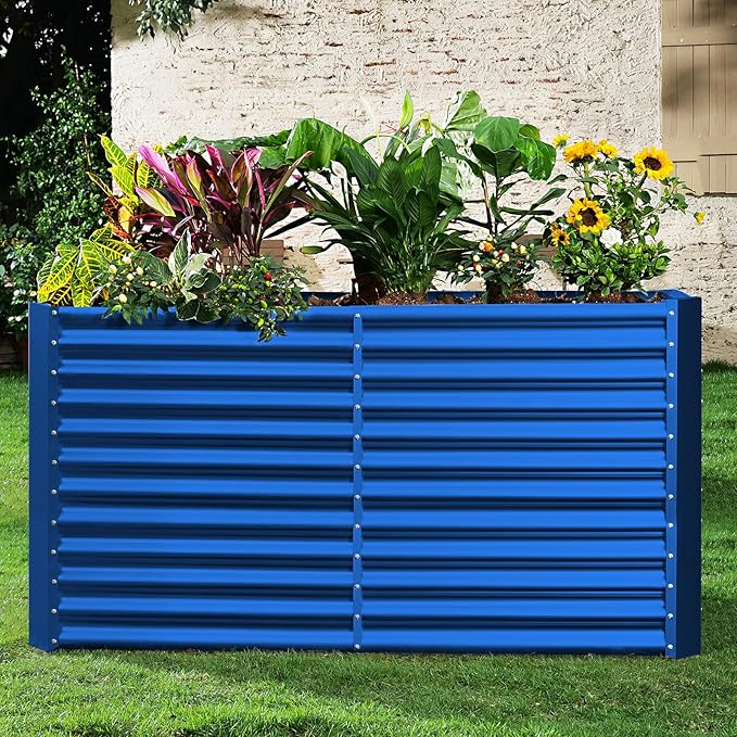 Land Guard 8x4x3ft Rectangular Galvanized Raised Garden Beds, Large-Capacity Metal Planter Box Outdoor, Durable Deep Raised Garden Bed 3ft Tall, Raised Beds for Gardening Vegetables, Royal Blue-Ruum Studio Home