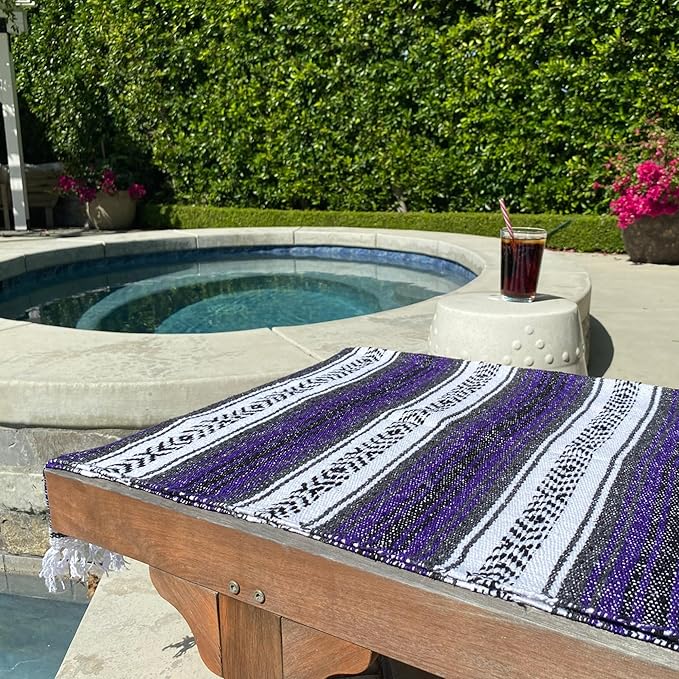 Del Mex Classic Mexican Blanket, Large Authentic Woven Falsa Throw (70"x50"), Artisan Southwest Décor for Beach, Yoga, Outdoors (Purple)-Ruum Studio Home