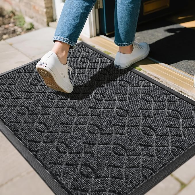 Yimobra Front Door Mat, Waterproof All-Weather Welcome Matt Outdoor Indoor, Non-Slip Low Profile Outdoor Mats for Front Door Outside Entrance, Patio Porch Entryway Mat, 29.5x17, Black Grey-Ruum Studio Home
