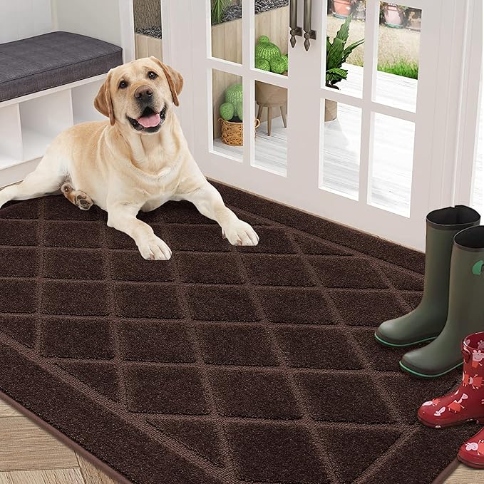 BEQHAUSE Dirt Trapper Door Mat 36" x 60", Doormat Non-Slip Entryway Rugs Washable, Dog Door Mat Stain Resistant and Absorbent Welcome Floor Mat for Front Back Door, Muddy Wet Shoes & Paws, Brown-Ruum Studio Home