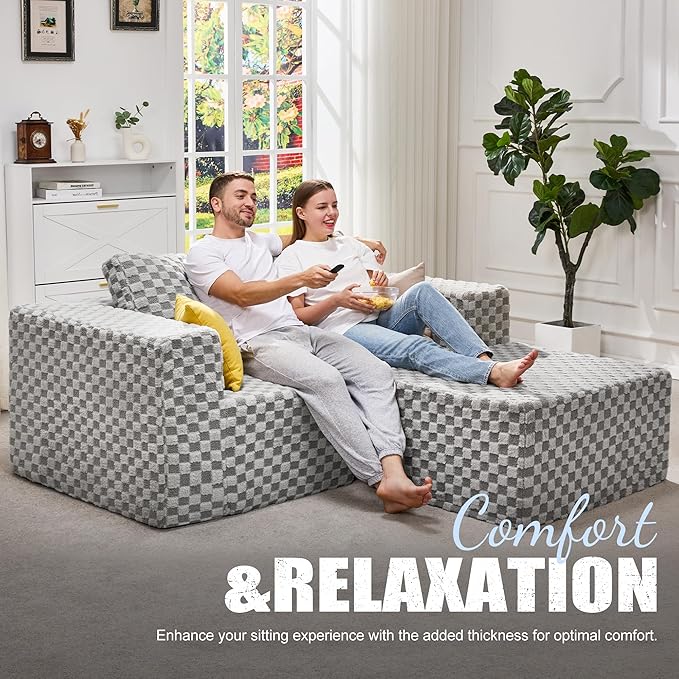 Hobestluk Modular Sectional Sofa 3 Seater Modular Sofa Couch (Plush Grey, Loveseat with Chaise)-Ruum Studio Home