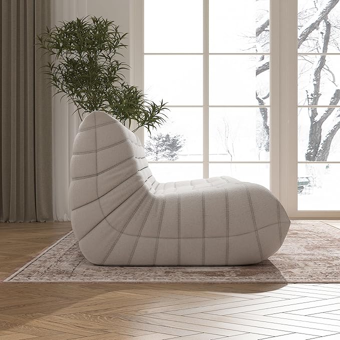 Big Bean Bag Chairs for Adults, 3 Seater Large Bean Bag Chair Sofa, Fireside Chair Lazy Sofa Chair with High Density Comfortable Foam, Modern Bean Bag for Living Room, Bedroom, Office (Beige)-Ruum Studio Home