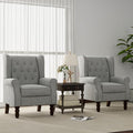 Accent Chair, Upholstered Armchair with Button Tufted High Back & Solid Wood Legs, Comfy Wingback Reading Single Sofa Chair for Small Spaces, Living Room, Bedroom (Light Grey, Set of 2)-Ruum Studio Home