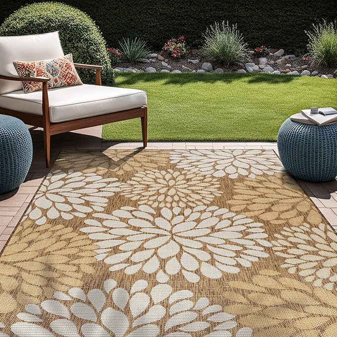 Beverly Rug Outdoor Rug 9x12 Modern Exotic Tropical Leaf Area Rugs for Indoor and Outdoor Patio Deck Porch Garden Water Resistant Washable Outside Carpet (9 x 12 Wooden)-Ruum Studio Home