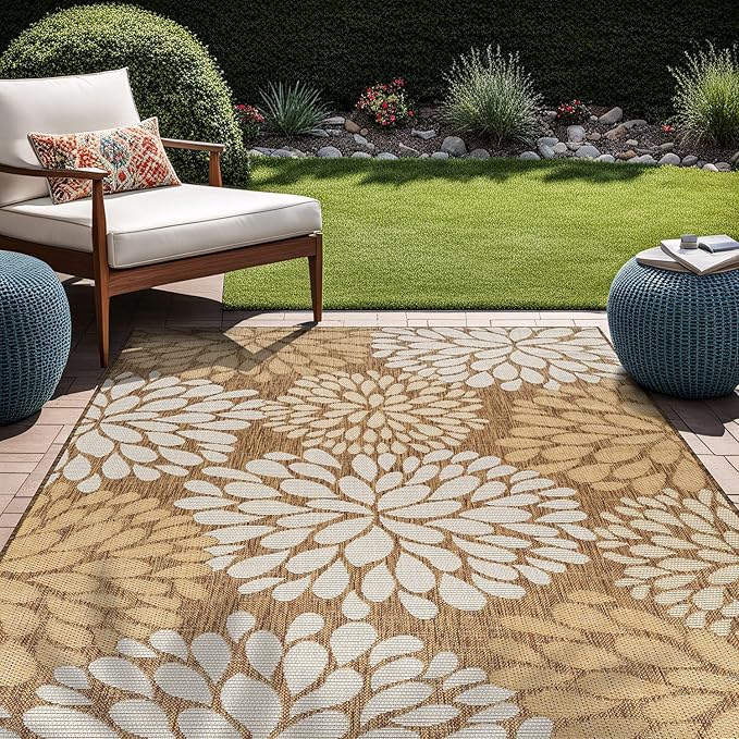 Beverly Rug Outdoor Rug 8x10 Modern Exotic Tropical Leaf Area Rugs for Indoor and Outdoor Patio Deck Porch Garden Water Resistant Washable Outside Carpet (8 x 10 Wooden)-Ruum Studio Home