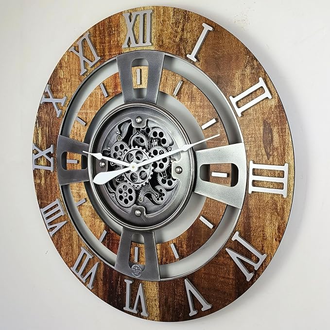 The Gears Clock Real Moving Gear Wall Clock England Line (Vintage Brown, 36 inches (90 cm))-Ruum Studio Home