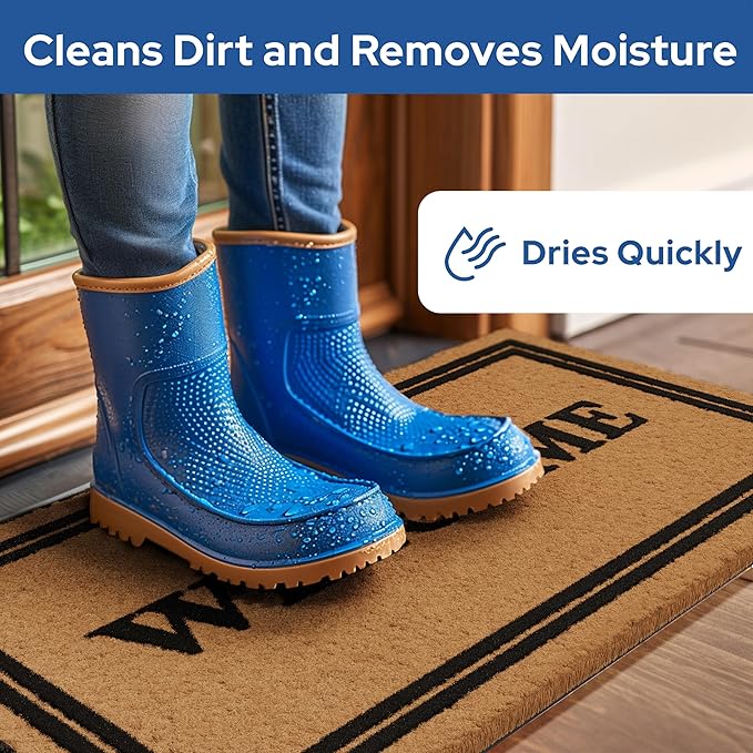 Barnyard Designs Natural Coco Coir Heavy Duty Backing Doormat - Large Cute Non-Slip Front Door Welcome Mat for Outside Entrance or Porch Entry, Brown (17x30, Welcome)-Ruum Studio Home