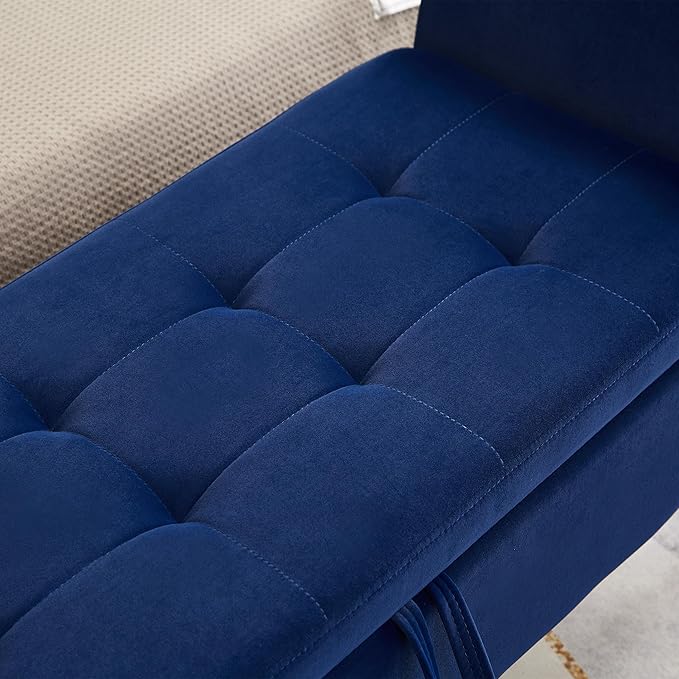 Furniliving Storage Ottoman Bench, Velvet Benches End of Bed Bench with Solid Wood Legs Upholstered Ottoman Bench with Storage Indoor Bench for Living Room with Rolled Arm, Entryway, NavyBlue-Ruum Studio Home