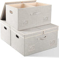 75 Quarts Extra Large Decorative Storage Bins with Lids, 3 Packs Beige Collapsible Storage Bins with Lids, Stackable Storage Bins Decorative Box Storage With Lid Extra Large-Ruum Studio Home