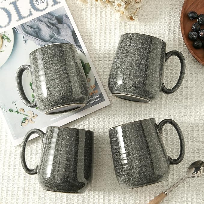 Hasense Ceramic Coffee Mugs - 15 OZ Large Coffee Cups Set of 4 with Handle for Hot Beverage, Porcelain Latte Mugs for Tea, Milk, Cocoa, Cappuccino and Mocha, Microwave and Dishwasher Safe, Grey-Ruum Studio Home