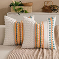 Boho Chenille Tufted Couch Throw Pillow Covers 18x18 Inch Set of 2 Farmhouse Striped Decorative Pillow Covers Accent Neutral Pillowcase Yellow Teal Cushion Cover for Living Room Sofa Bed-Ruum Studio Home
