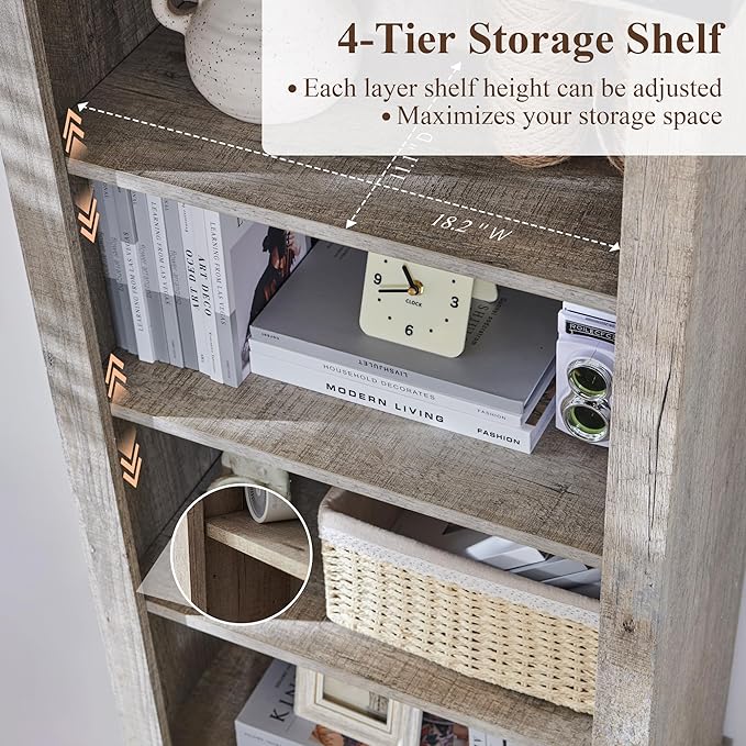 RedLemon Bookshelf with Storage Cabinet, 72" Tall Farmhouse Bookcase with Adjustable Shelves and Barn Door, 4 Tier Office Wood Bookshelf with Drawer for Office Library Living Room (Light Rustic Oak)-Ruum Studio Home