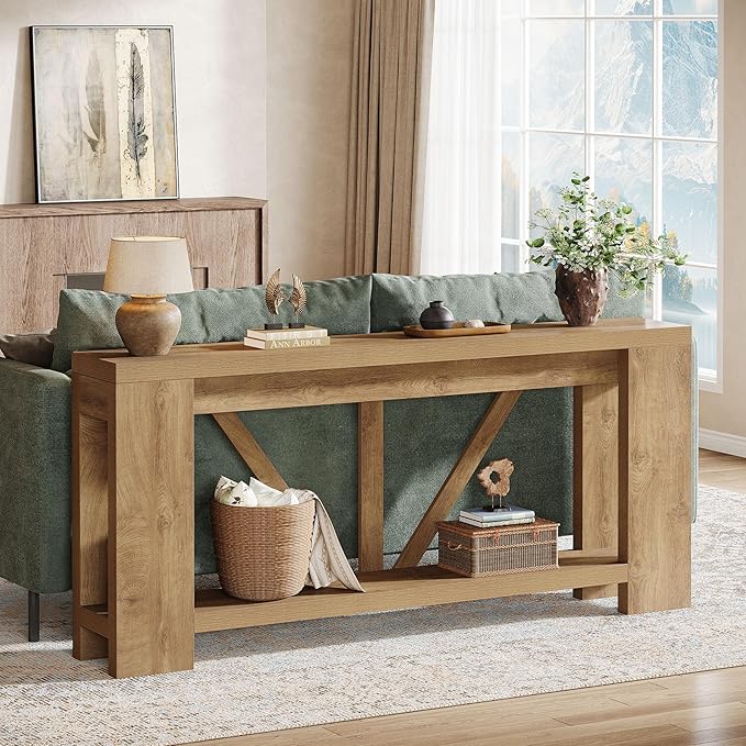 Tribesigns 70.9" Extra Long Entry Table, Farmhouse Wood Console Table with Storage, Modern Accent Sofa Table Behind Couch Foyer Tables for Entryway, Living Room, Entrance, Light Brown-Ruum Studio Home