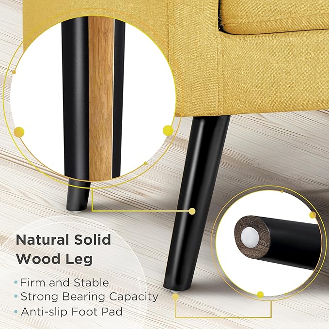 Yaheetech Mid-Century Accent Chairs, Modern Upholstered Living Room Chair, Cozy Armchair Button Tufted Back and Wood Legs for Bedroom/Office/Cafe, Set of 2, Yellow-Ruum Studio Home