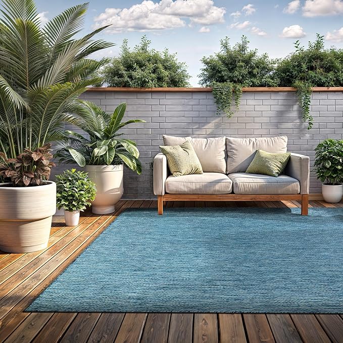 Washable Indoor Outdoor Rug 9x12 Weather Resistant Area Rugs Modern Solid for Porch Deck Balcony Backyard Patio Outside Carpet (9 X 12 Aqua Blue)-Ruum Studio Home