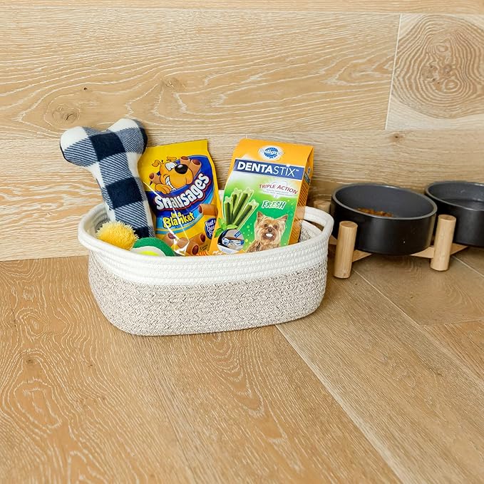 NaturalCozy 5-Piece Rectangle Storage Basket Set- Natural Cotton Rope Woven Baskets for Organizing! Small Basket for Montessori, Baby Nursery, Dog Toy Baskets, Cat Toy Box, Bathroom Organization Bin-Ruum Studio Home