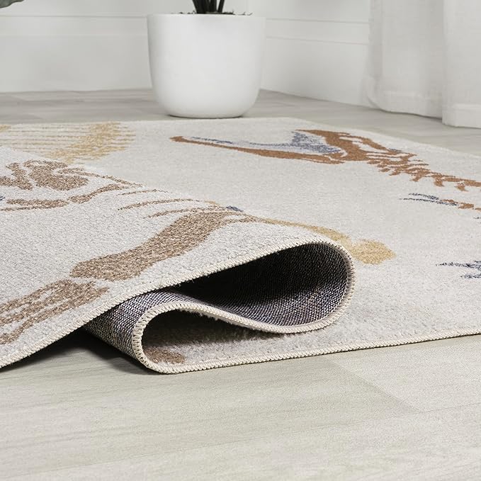 JONATHAN Y Machine-Washable Cream/Multi Indoor Area Rug, 4x6, Kingdarr T-Rex Modern, Casual, Kids & Novelty for Living Room, Dining Room, Bedroom, Kitchen Easy-Cleaning, Non-Shedding (KDW103A-4)-Ruum Studio Home
