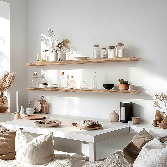 48 Inch Floating Shelves for Wall Rustic Light Wood Wall Shelves for Bedroom Set of 4-Ruum Studio Home