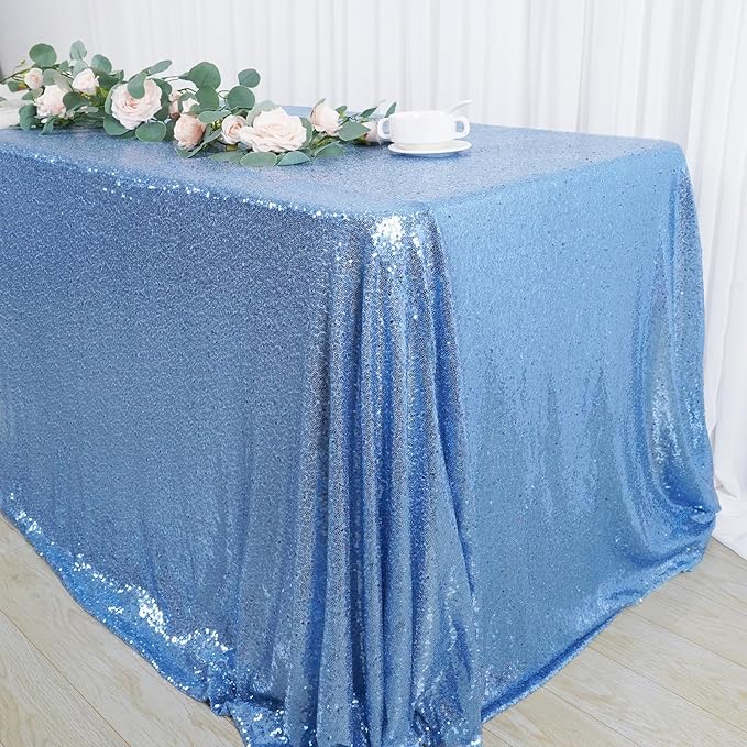 SquarePie Sequin Tablecloth 90 x 156 Inch Baby Blue Sparkly Table Linen for Wedding Party-Ruum Studio Home