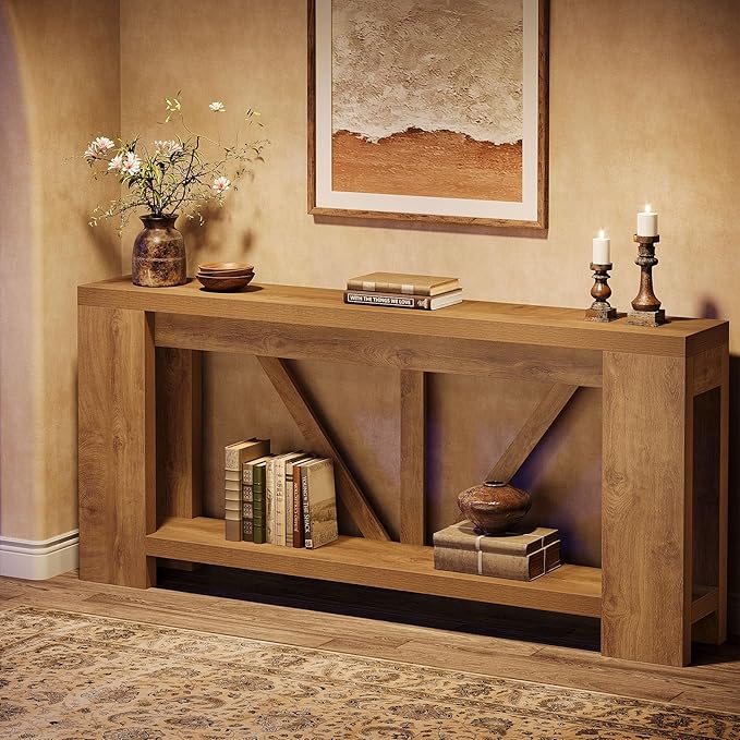 Tribesigns 70.9" Extra Long Entry Table, Farmhouse Wood Console Table with Storage, Modern Accent Sofa Table Behind Couch Foyer Tables for Entryway, Living Room, Entrance, Light Brown-Ruum Studio Home