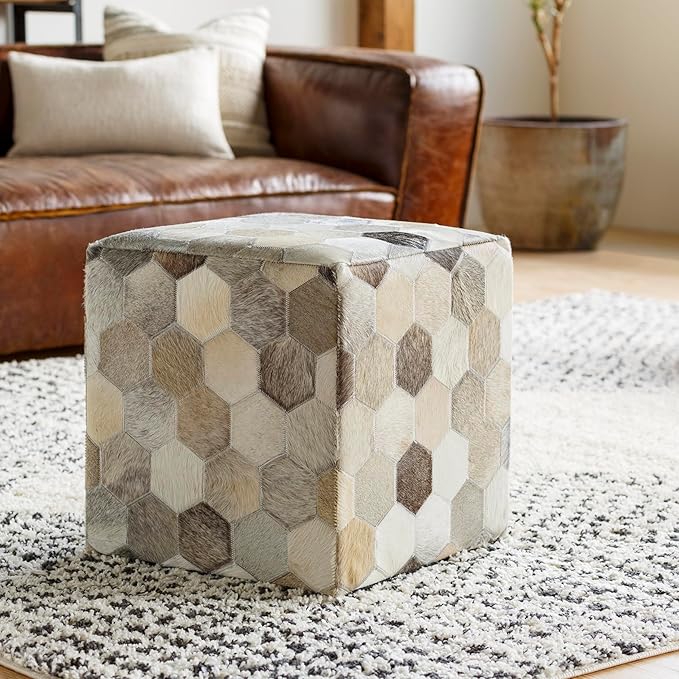 Mark&Day Pouf Ottoman, Gutenstein Rustic Ivory Cube Pouf Foot Rest for Living Room, Bedroom and Boho Home Decor (18"x18"x18")-Ruum Studio Home