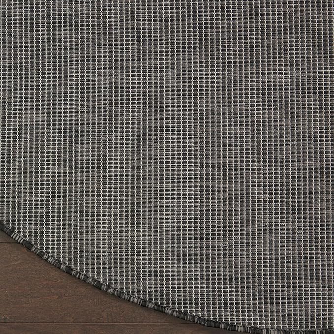 Nourison Positano Indoor/Outdoor Charcoal 6' x Round Area Rug, Easy Cleaning, Non Shedding, Bed Room, Living Room, Dining Room, Backyard, Deck, Patio (6 Round)-Ruum Studio Home