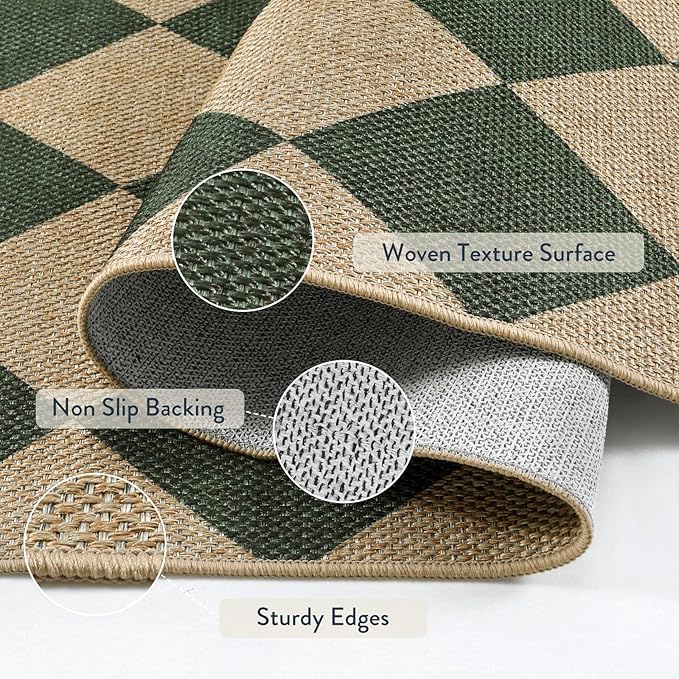 Lahome Checkered Washable Rugs 8x10, Easy Jute Rug for Living Room Patio, Farmhouse Neutral Indoor Outdoor Carpet Non Slip Non Shedding Floor Carpet for Office Deck Backyard-Ruum Studio Home