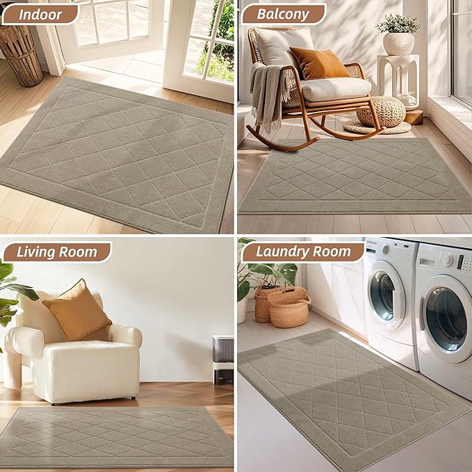 BEQHAUSE Dirt Trapper Door Mat 36" x 60", Doormat Non-Slip Entryway Rugs Washable, Dog Door Mat Stain Resistant and Absorbent Welcome Floor Mat for Front Back Door, Muddy Wet Shoes & Paws, Beige-Ruum Studio Home