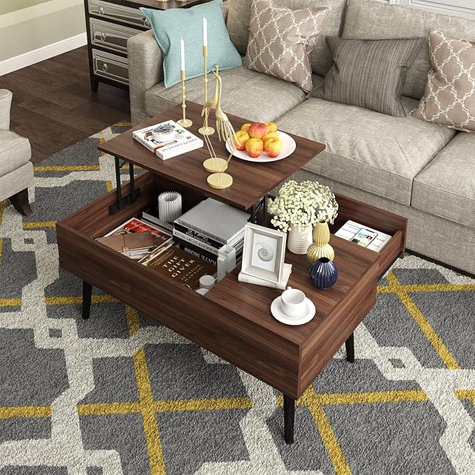 HAIOOU Lift Top Coffee Table with Storage, Mid Century Modern Coffee Tables with Drawer for Living Room,Walnut Rectangular Center Table with Pine Leg Anti-Scratching, Home, Office-Ruum Studio Home