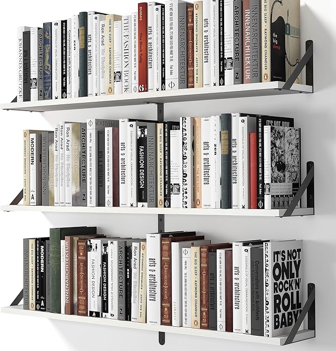 Heimlove Floating Shelves for Wall, 36 Inch Long Wood Floating Bookshelf Set of 3, Wall Mounted Hanging Shelf for Bathroom Bedroom Kitchen, White-Ruum Studio Home