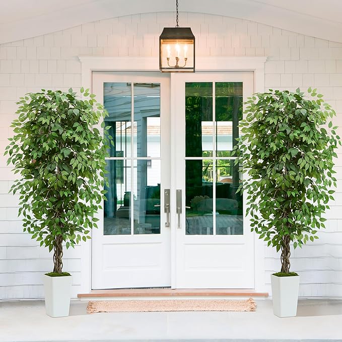 Artificial Ficus Tree 6FT Faux Plants Indoor Tall Fake Plants with White Planter, Green Lifelike Lush Fake Ficus Tree for Home Living Room Bedroom Outdoor Balcony House Office Decor-Ruum Studio Home