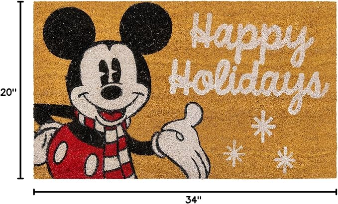 Gertmenian Disney Mouse Doormat Rug Retro Front Door Coir Mat Welcome Home Indoor Outdoor Entryway Carpet, 2-Pack 20x34, Mickey Happy Holidays/Snowflakes-Ruum Studio Home