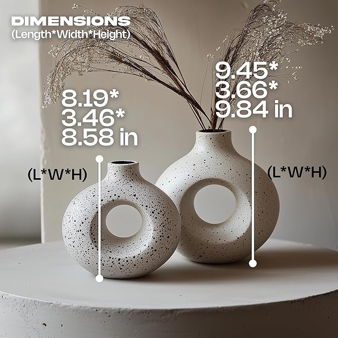 NOBULA Ceramic Bagel Vases C6 – Thoughtful for Mom – Elegant Set of 2 for Living Room, Bedroom or Table – Modern Home Decor She’ll Love – Perfect for Flowers & Plants-Ruum Studio Home
