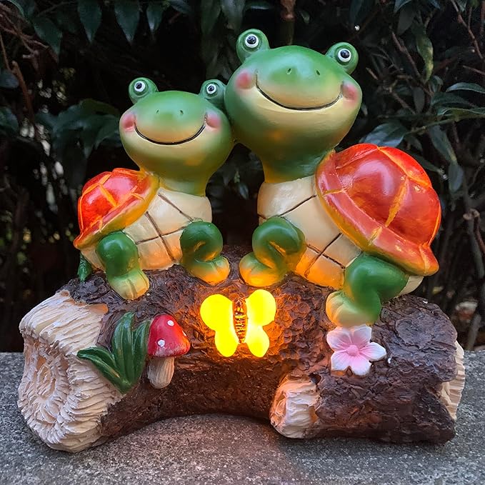 Malister Garden Turtle Figurines Outdoor Decor - Outdoor Statues with Solar LEDs for Patio Decor, Spring Summer Fall, Garden Art Outdoor Lawn Yard Art Gift, Statue Housewarming Gifts-Ruum Studio Home