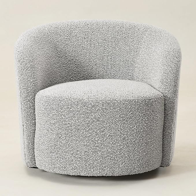 KINWELL Sherpa Swivel Barrel Chair & Round Ball Pillow Set - 34" Wide Modern Boucle Accent Chair with 9” Matching Nordic Decorative Throw Pillow for Living Room and Bedroom(Black White)-Ruum Studio Home