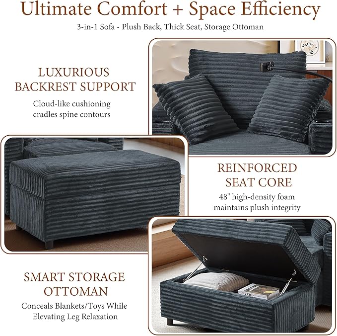 Accent Chair with Storage Ottoman Upholstered Living Room Chairs for Reading Chair with Chaise Lounge Chairs Indoor, Comfortable Armchair for Bedroom-Ruum Studio Home