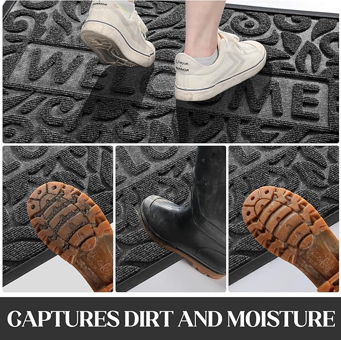 Yimobra Welcome Matt Outdoor 60x36, Waterproof All-Season Front Door Mat, All-Weather Doormat, Sturdy Natural Rubber, Fade Resistant, Low Profile, Easy Clean Patio Porch Entryway Mat, Grey-Ruum Studio Home