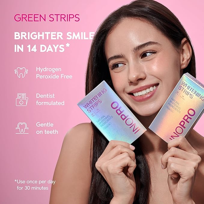 Teeth Whitening Strips 14 Treatments Kit - Teeth Whitener, Peroxide Free, Enamel Safe Green White Strips, Deep Stains Removal - Instant Teeth Whitening Without The Harm (28 Strips)-Ruum Studio Home