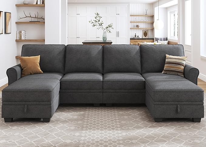 HONBAY Sectional Sofa with Storage Seat U Shaped Couch with Reversible Chaise Convertible Sectional Couches for Living Room,Dark Grey-Ruum Studio Home