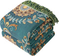 Boho Throw Blanket Twin Size, Soft Cozy Cotton Muslin Quilt Blanket for Bed Decor, Floral Patterned Couch Sofa Chair Cover, Vintage Farmhouse Cottage Tapestry Woven Blanket, Green&Beige-Ruum Studio Home