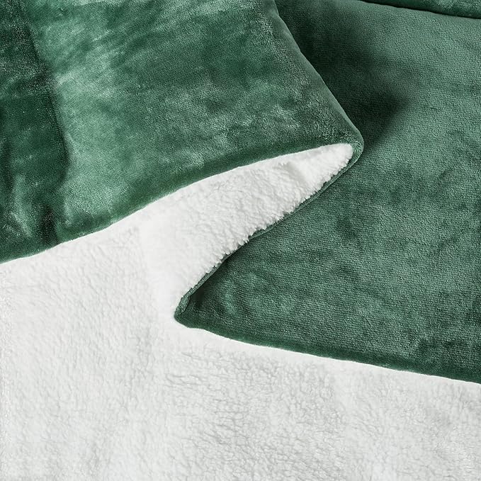Amazon Basics Reversible Sherpa Comforter Set with Pillow Sham, Green, Queen/Full-Ruum Studio Home
