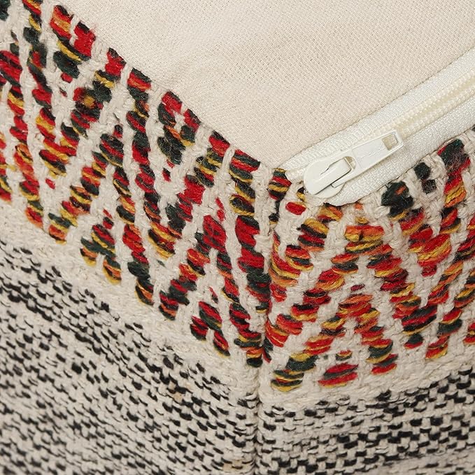 REDEARTH · Tufted Pouf Ottoman with Filler Textured Storage Cube Bean Bag Pouffe Footrest for Living Room, Bedroom, Nursery, Home Decor - 100% Cotton (17.5"X17.5"X17.5", Motley Bohemia Multi)-Ruum Studio Home