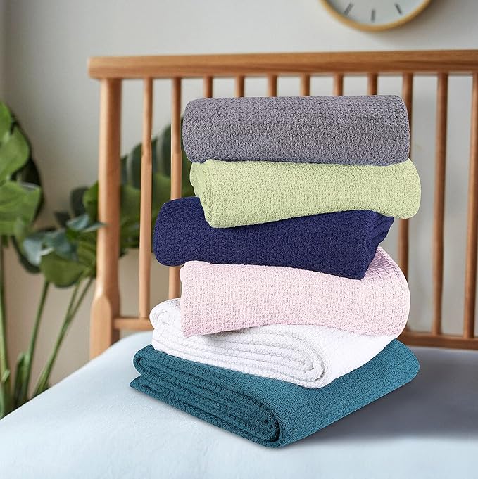 BELIZZI HOME 100% Cotton Bed Blanket, Breathable Bed Blanket Full Queen Size, Cotton Thermal Blankets Full Queen, Perfect for Layering Any Bed for All Season, Sage Green-Ruum Studio Home