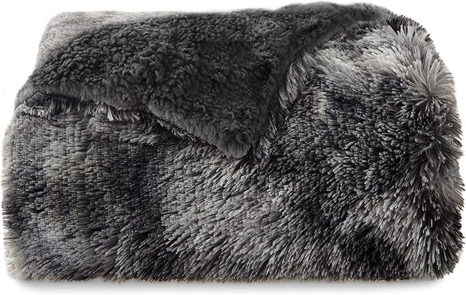 Bedsure GentleSoft Fuzzy Sherpa Faux Fur Twin Blanket Tie Dye Black Cozy Gifts for Boys Girls, Soft Fleece Plush Warm Thick Blanket Twin Size for Bed, Black Room Decor Dorm Essentials Gifts, 60x80-Ruum Studio Home