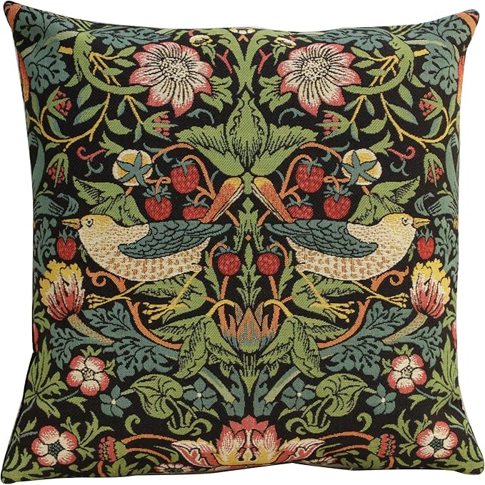 Charlotte Home Furnishings Throw Pillow Covers, Decorative Boho Pillow Covers for Couch, Living Room, Black Strawberry Square Cushion Cases 18x18 in, European Cotton Jacquard Woven, Cozy Bedroom Decor-Ruum Studio Home