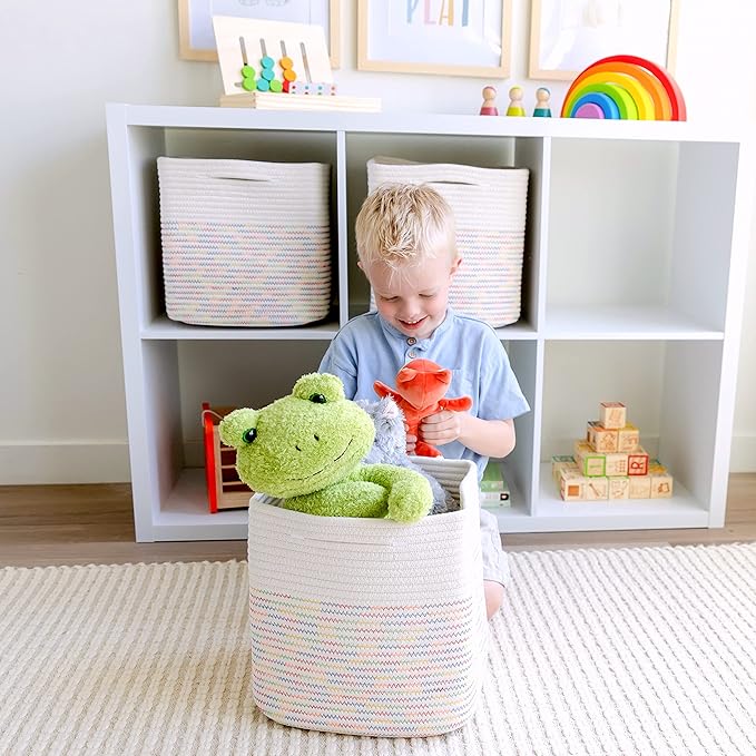 NaturalCozy Storage Cubes 11 Inch Cotton Rope Woven Baskets for Organizing, 3-Pack | Cube Storage Bin | Square Storage Baskets for Shelves Organizer, Classroom, Kids Toy Bins, Closet, Baby Nursery-Ruum Studio Home