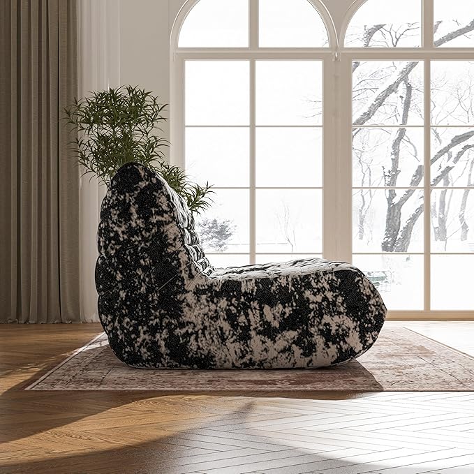 Bean Bag Chair, Loveseat Fireside Chair Bean Bag Sofa Large Bean Bag Chair for Adults, 2 Seater Bean Bag Chairs for Teens with High Density Comfortable Foam, Bean Bag for Living Room (Black Pattern)-Ruum Studio Home