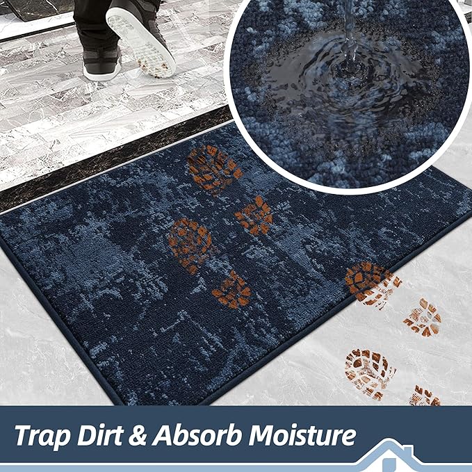 BEQHAUSE Dirt Trapper Door Mat 32"x48" Non-Slip Door Mats Washable Entryway Rugs Stain Resistant Doormat Absorbent Welcome Floor Mat for Front Back Door, Muddy Wet Shoes & Paws,Blue-Ruum Studio Home